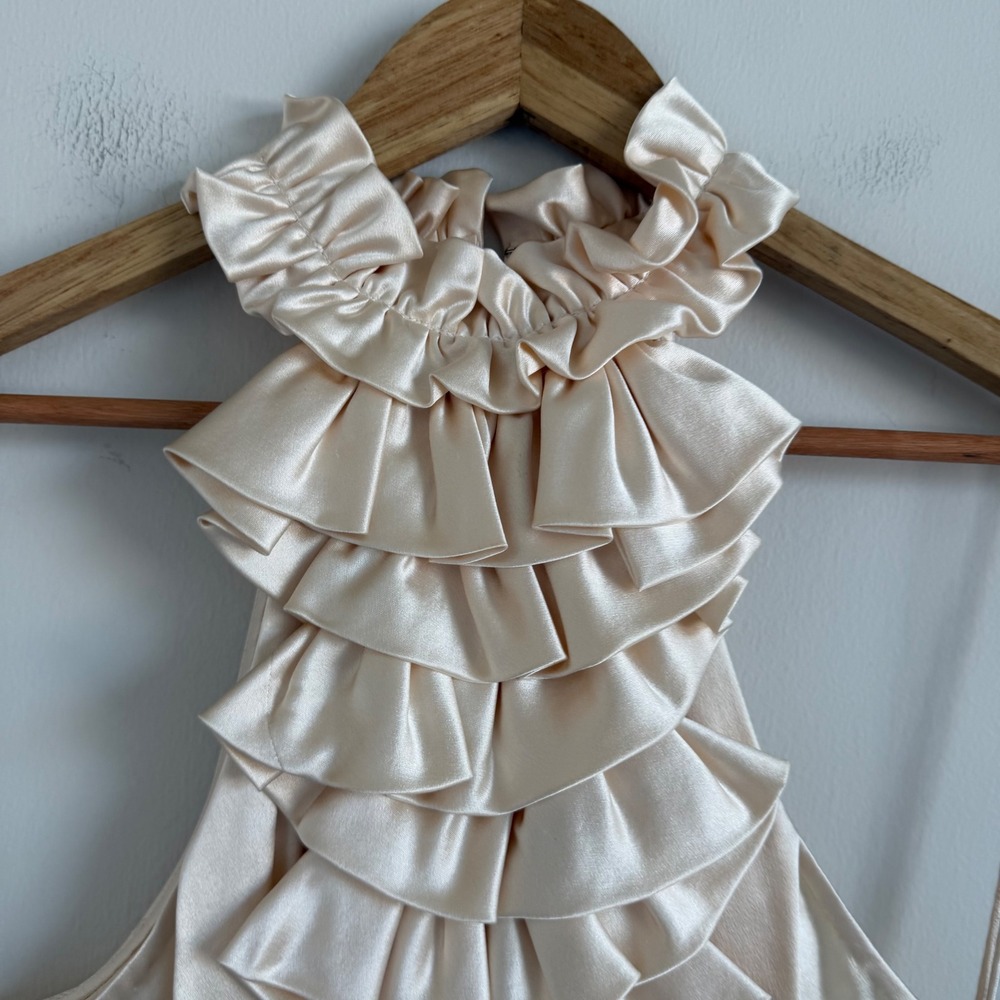3.1 Philip Lim Silk Ruffled High Neck Midi Dress in Cream Size 6 - Picture 3 of 14